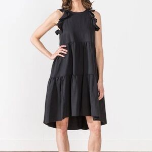 ULLA JOHNSON RUFFLE BLACK MIDI SLEEVELESS XS SMALL FIT